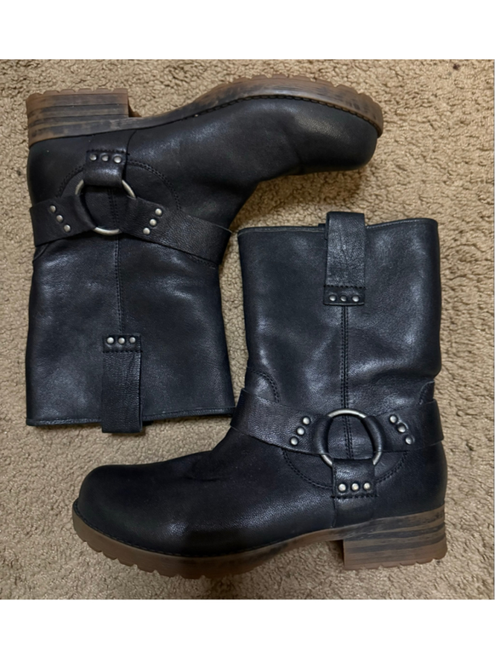 Women's Tara M. Black Leather Moto Boots Size 10